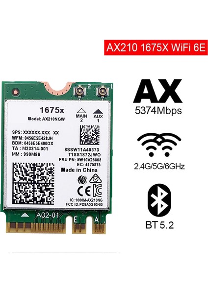 1675X Wifi Kartı + 2X8DB Anten AX210NGW AX1675X Wi-Fi 6e 2.4g 5g 6g 5374 Mbps Bt 5.2 M.2 Ngff Wifi Adaptörü (Yurt Dışından)