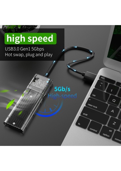 Şeffaf M.2 SSD Muhafaza Yüksek Hızlı Usb3.0 Gen1 5 Gb/s M.2 Ngff Sata Harici Sabit Disk Kutusu Pc Için Siyah (Yurt Dışından)