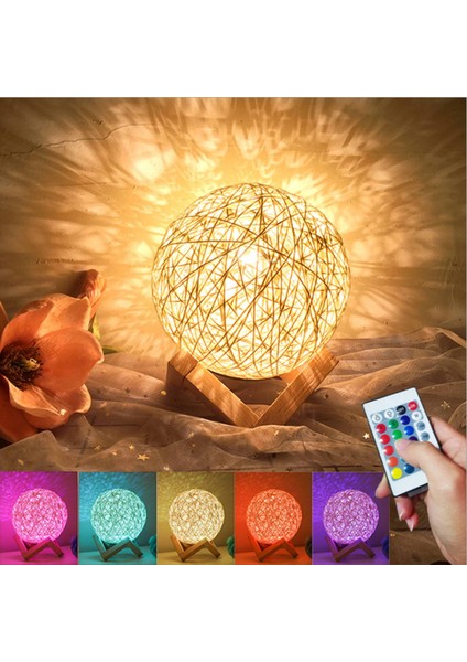 LED Rattan Topu Sabit Kısılabilir 3D Işık Gece Lambası Ay Starlight Masa Yatak Odası Lampu Tidur (Yurt Dışından)