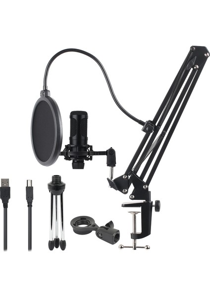 Kondenser Mikrofon USB Mikrofon Karaoke Kayıt Konsol Braketi ile Tripod Tak ve Çalıştır Dizüstü Masaüstü Pc Için (Yurt Dışından)