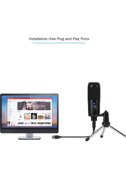 Kondenser Mikrofon USB Mikrofon Karaoke Kayıt Konsol Braketi ile Tripod Tak ve Çalıştır Dizüstü Masaüstü Pc Için (Yurt Dışından)
