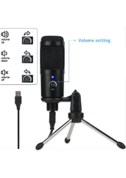 Kondenser Mikrofon USB Mikrofon Karaoke Kayıt Konsol Braketi ile Tripod Tak ve Çalıştır Dizüstü Masaüstü Pc Için (Yurt Dışından)