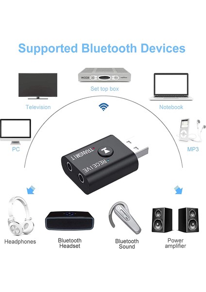 Bluetooth 5.0 Kablosuz Alıcı Aktarım Dongle'ı, Ses Desteği Için 2'si 1 Arada Kablosuz Bluetooth Adaptörü Windows Xp Vista (Yurt Dışından)