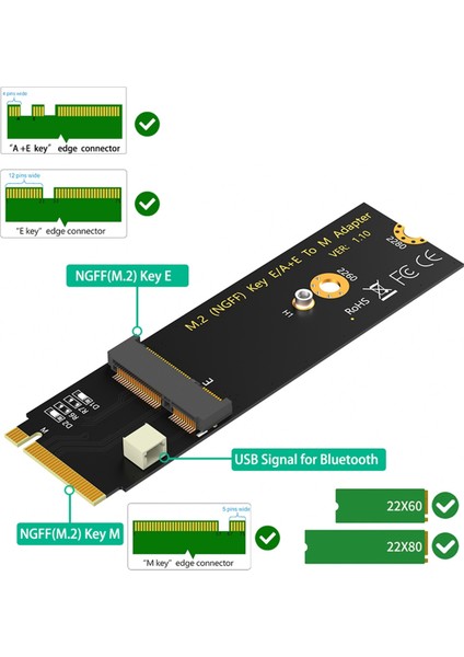 AX200/AX201/AX210 Için M.2 Ngff A+E Anahtar Wifi/bluetooth Kartından M.2 Anahtar M Adaptör Kartına (Yurt Dışından)