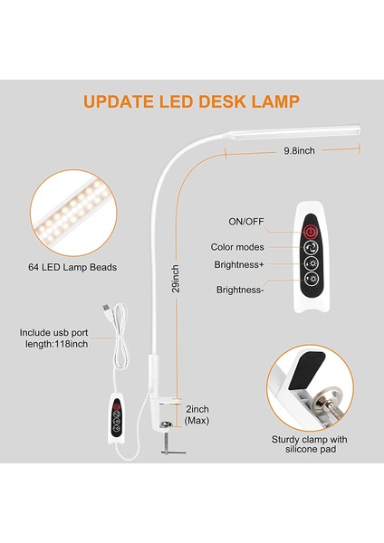 LED Masa Lambası, Kelepçeli Salıncak Kolu Masa Lambası, Esnek Deve Boynu Görevi Göze Duyarlı Mimar Işığı Beyaz (Yurt Dışından)