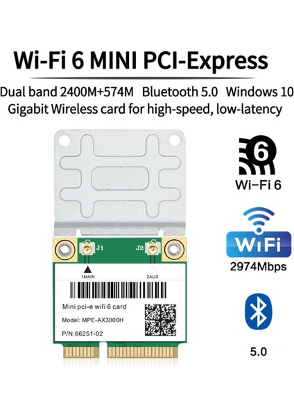 2974MBPS Wifi 6 Mini Pcı-E Kart 2.4g/5ghz Bluetooth 5.0 Kablosuz Ağ Wlan Wifi Kartı 802.11AX/AC Windows 10 Dizüstü Bilgisayar (Yurt Dışından)