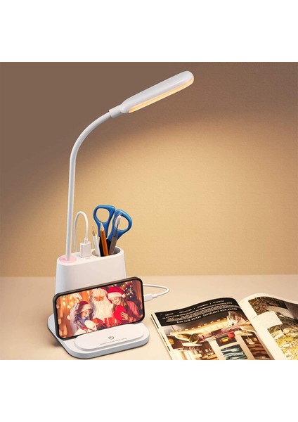 LED Masa Lambası, Kalem Tutucu ve Telefon Standı, Işık, Masa USB Bağlantı Noktası, Yatak Odası Okuma Beyaz Için Basın Kontrolü (Yurt Dışından) fiyatları