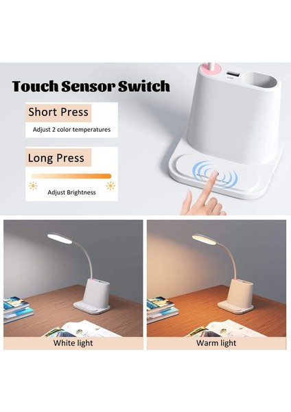 LED Masa Lambası, Kalem Tutucu ve Telefon Standı, Işık, Masa USB Bağlantı Noktası, Yatak Odası Okuma Beyaz Için Basın Kontrolü (Yurt Dışından) modelleri