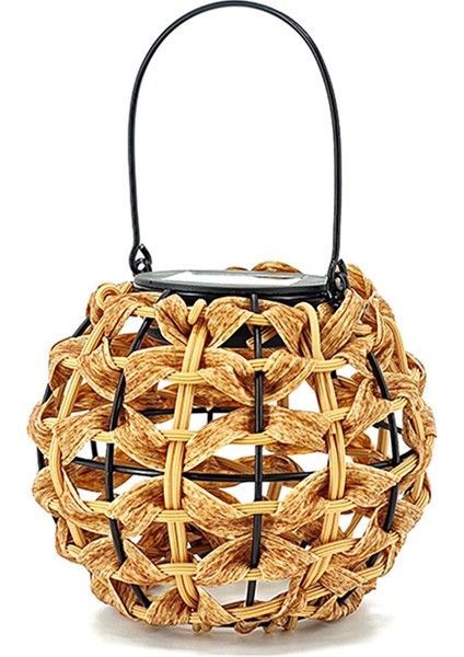 Güneş Rattan Işık, Saplı Dokuma Dış Mekan Fener, Su Geçirmez LED Sarkıt, Çim Teras, Avlu, Sundurma (Yurt Dışından)
