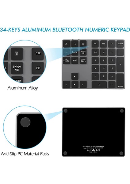 Bluetooth Sayısal Tuş Takımı, Alüminyum Şarj Edilebilir 34 Tuşlu Kablosuz Sayısal Tuş Takımı Harici Numpad Klavye Veri Girişi (Yurt Dışından) fiyatları