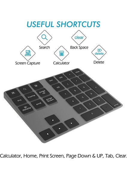 Bluetooth Sayısal Tuş Takımı, Alüminyum Şarj Edilebilir 34 Tuşlu Kablosuz Sayısal Tuş Takımı Harici Numpad Klavye Veri Girişi (Yurt Dışından) modelleri