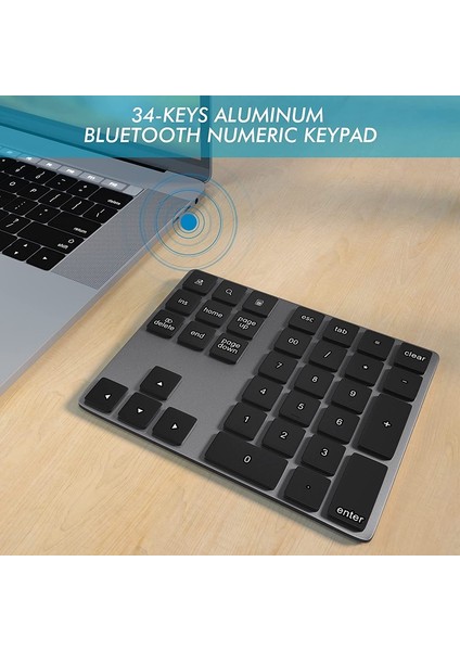 Bluetooth Sayısal Tuş Takımı, Alüminyum Şarj Edilebilir 34 Tuşlu Kablosuz Sayısal Tuş Takımı Harici Numpad Klavye Veri Girişi (Yurt Dışından) fırsatları