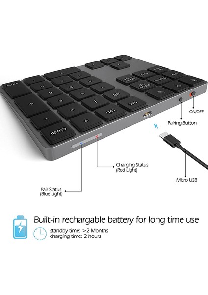 Bluetooth Sayısal Tuş Takımı, Alüminyum Şarj Edilebilir 34 Tuşlu Kablosuz Sayısal Tuş Takımı Harici Numpad Klavye Veri Girişi (Yurt Dışından) indirimleri