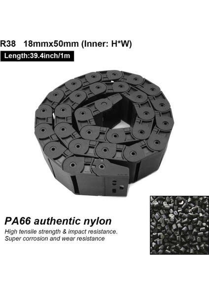 R38 18MM x 50MM (Iç Y x Iç G) Siyah Plastik Kablo Tel Taşıyıcı Sürükleme Zinciri Cnc Için 1m Uzunluk, Uç Konnektörlü (Yurt Dışından) fiyatları