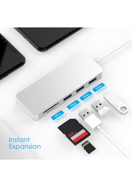 Type-C 5'i 1 Arada Bağlantı Istasyonu Sd, Tf Kart Okuyucu + 4 Bağlantı Noktalı USB Hub, Tüm USB C Cihazlarına Uygun Pc/tablet/cep Telefonu (Yurt Dışından)