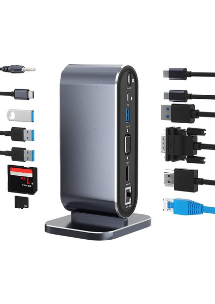 12-In-1 USB C Yerleştirme Istasyonu USB C Hub Dock Dizüstü Bilgisayar Ekranı Yerleştirme Istasyonu USB 3.0 Adaptörü Windows Bilgisayar Için (Yurt Dışından)