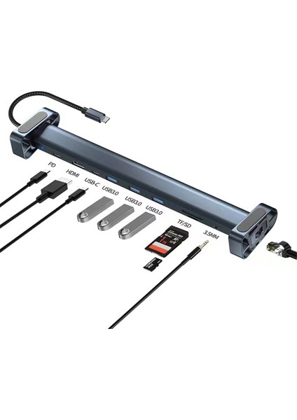 10-In-1 USB C Hub Çok Bağlantı Noktalı Ayırıcı Adaptör USB Type-C - 3.0usb PD100W Yerleştirme Istasyonu Dizüstü Bilgisayar Standı (Yurt Dışından)