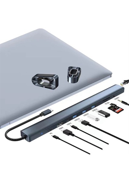 10-In-1 USB C Hub Çok Bağlantı Noktalı Ayırıcı Adaptör USB Type-C - 3.0usb PD100W Yerleştirme Istasyonu Dizüstü Bilgisayar Standı (Yurt Dışından)