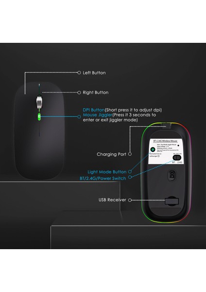 Fare Jiggler Uyku Moduna Alma Otomatik Taşıma Imleci Sanal Kablosuz Bluetooth Fare Bilgisayar Kilit Ekranı Taşıyıcısını Önler E (Yurt Dışından)