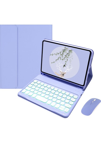 Mini 6 Için Mini6 8.5 Inç Sevimli Yuvarlak Bluetooth 7 Renk Arkadan Aydınlatmalı Klavye Ayrılabilir Koruyucu Kılıf (Lavanta Mor) (Yurt Dışından)