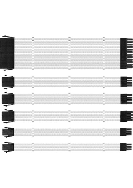 Kılıflı Kablolar, Güç Kaynağı Için Psu Uzatma Kablosu Kiti, Taraklı Fiber Örgülü Atx Eps Pcı-E Kablosu, 30CM (Beyaz) (Yurt Dışından)