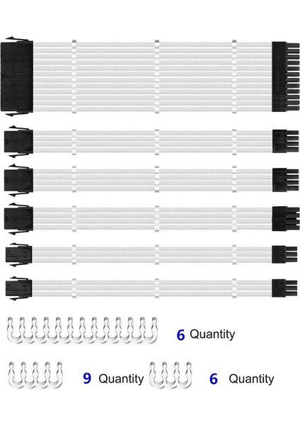 Kılıflı Kablolar, Güç Kaynağı Için Psu Uzatma Kablosu Kiti, Taraklı Fiber Örgülü Atx Eps Pcı-E Kablosu, 30CM (Beyaz) (Yurt Dışından) modelleri