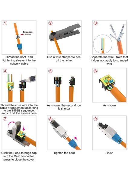 Cat8 RJ45 Konektörü Kurulum Kablosu Için Aletsiz Cat8 CAT7A Cat7 CAT6A Ağ Fişi Sahaya Hazır Korumalı 40 Gbps (Yurt Dışından) indirimleri