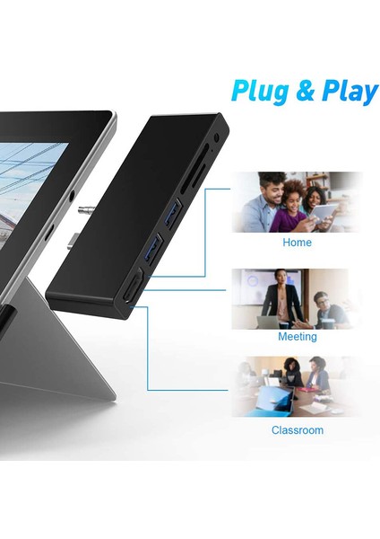 Surface Go Için Adaptör, 4K USB C'ye Sahip 6'sı 2 Arada USB C Adaptörü, 2 USB 3.0 Bağlantı Noktası, 3,5 mm Kulaklık Jakı, Sd/tf Kart Okuyucu (Yurt Dışından) modelleri