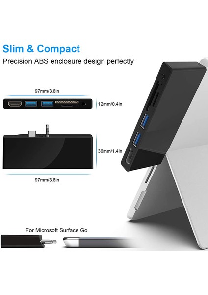 Surface Go Için Adaptör, 4K USB C'ye Sahip 6'sı 2 Arada USB C Adaptörü, 2 USB 3.0 Bağlantı Noktası, 3,5 mm Kulaklık Jakı, Sd/tf Kart Okuyucu (Yurt Dışından) fırsatları