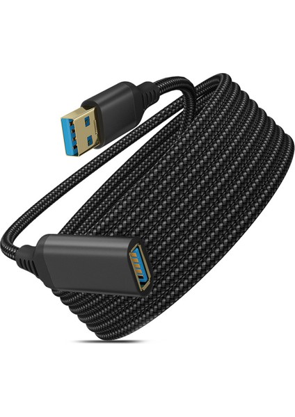 USB 3.0 Tip A Erkek-Dişi Uzatma Kablosu, Dayanıklı Örgülü Malzeme, Yüksek Veri Iletim Kablosu (3 METRE/10FT) (Yurt Dışından)