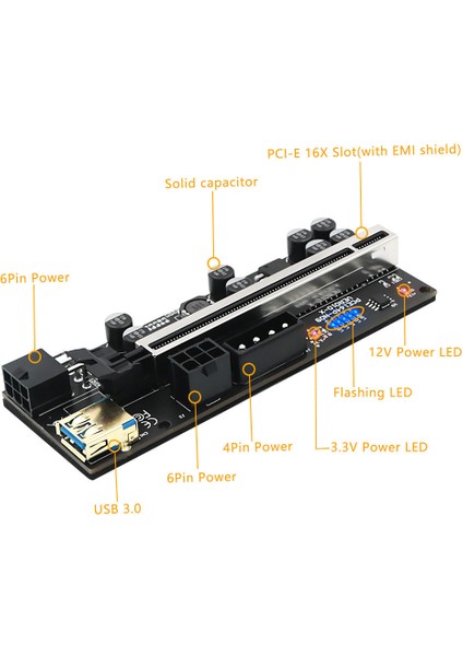 1 Adet Yeni 010-X Pcıe Yükseltici 1x Ila 16X Grafik Uzatma ile Flash LED Gpu Madencilik Için Güçlendirilmiş Yükseltici Adaptör Kartı (Yurt Dışından)
