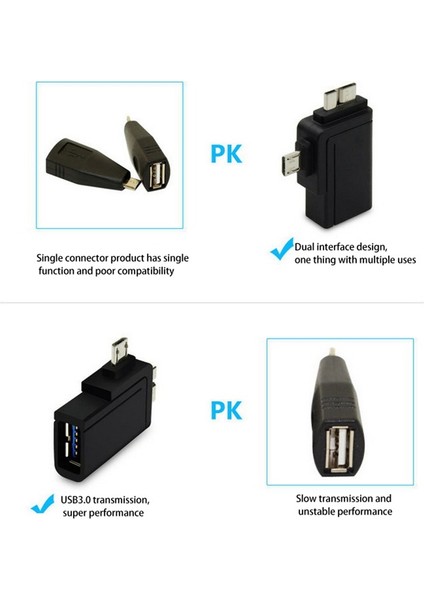 Micro-Usb3.0/2.0 Adaptör Yarı Konnektör 2'si 1 Arada Otg Adaptör ve Cep Telefonları ve Tabletler (Yurt Dışından)