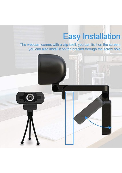 1080P Full Hd USB Web Kamerası, Dahili Mikrofon, Gizlilik Kapağı ve Tripod, 30 Fps Tak ve Çalıştır Geniş Ekran Canlı (Yurt Dışından)