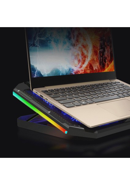Rgb Dizüstü Soğutucusu 12-17 Inç 5 Fan Oyun Dizüstü Soğutma Pedi Çift USB Bağlantı Noktası Ayarlanabilir Dizüstü Bilgisayar Standı Dilsiz Soğutma Fanı (Yurt Dışından) fırsatları