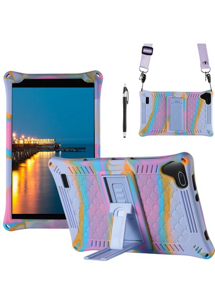 P80 P80X P80H Için Tablet Kılıfı 8 Inç Tablet Silikon Kılıf Askı ve Kalemli Tablet Standı (Gül Kırmızı Mor) (Yurt Dışından)