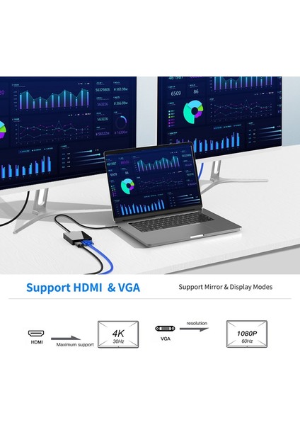 Type-C Bağlantı Istasyonu 6'sı 1 Arada Çok Fonksiyonlu Hub Pro Için USB 4K VGA Hub (Yurt Dışından)