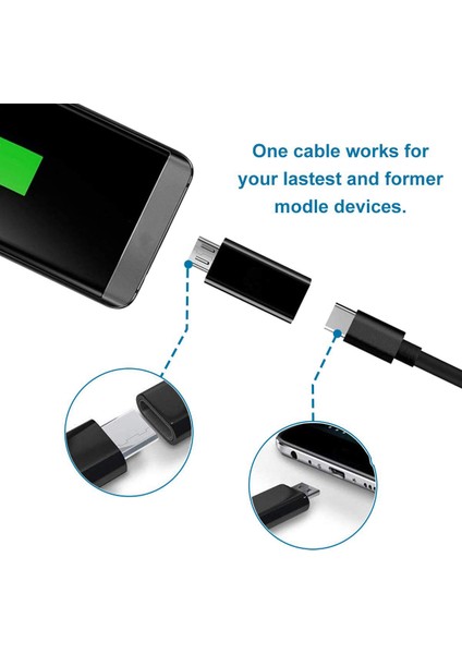 USB Adaptör Tip C Dişi - Mikro USB Erkek Adaptör Desteği Şarj ve Veri Senkronizasyonu Galaxy Için Uyumlu (2'li Paket, Siyah) (Yurt Dışından)