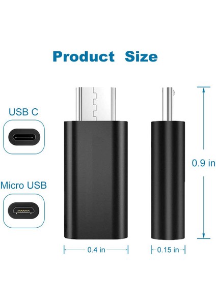 USB Adaptör Tip C Dişi - Mikro USB Erkek Adaptör Desteği Şarj ve Veri Senkronizasyonu Galaxy Için Uyumlu (2'li Paket, Siyah) (Yurt Dışından)