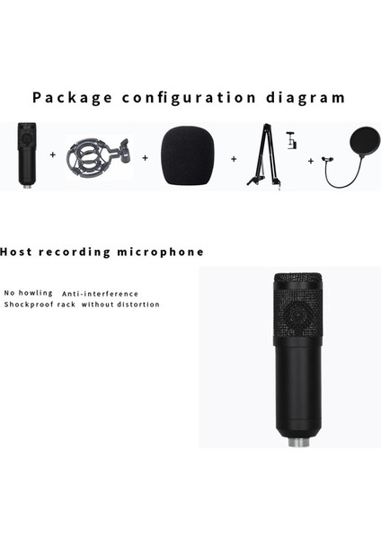BM800 Mikrofon Seti Stüdyo V8 Ses Kartı ile Profesyonel Mikrofon Stüdyo Kondenser Mikrofon Bilgisayar Için (Altın) (Yurt Dışından)