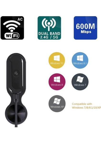Ücretsiz Sürücü 600 Mbps USB Wifi Adaptörü 2.4 Ghz 5 Ghz Dual Band Bluetooth 4.2 Alıcı Kartı Dongle Pc Windows Için (Yurt Dışından)
