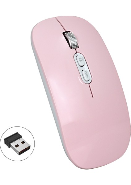 M103 Şarj Edilebilir Kablosuz Fare Sessiz Düğme USB Mini Optik Fare Dpi 1600 Bilgisayar Dizüstü Bilgisayar Için Şarj Kablosu ile (Pembe) (Yurt Dışından)