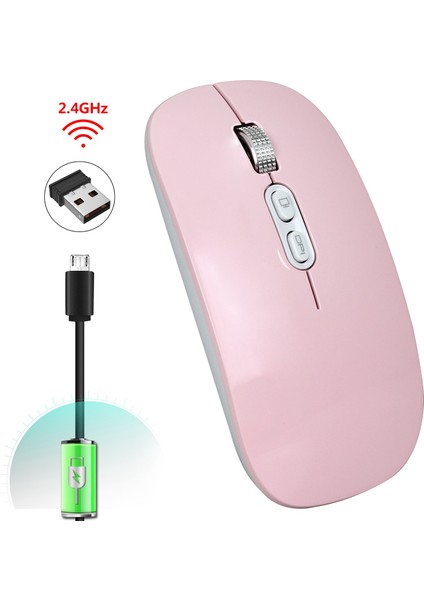 M103 Şarj Edilebilir Kablosuz Fare Sessiz Düğme USB Mini Optik Fare Dpi 1600 Bilgisayar Dizüstü Bilgisayar Için Şarj Kablosu ile (Pembe) (Yurt Dışından)