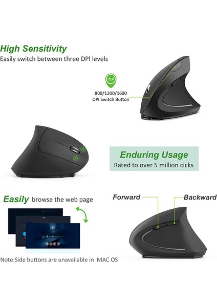 Şarj Edilebilir Ergonomik Kablosuz Fare, 3 Ayarlanabilir Dpı 800/1200/1600 Seviyesi ile Bilgisayar, Dizüstü Bilgisayar, Pc Için 6 Düğme (Yurt Dışından) indirimleri