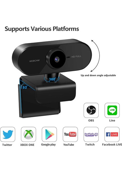 Mikrofonlu 1080P Web Kamerası - Bilgisayar, Dizüstü Bilgisayar, Pc Için Hd Web Kamerası - Görüntülü Arama Kayıt Konferans Için USB Kamera (Yurt Dışından)