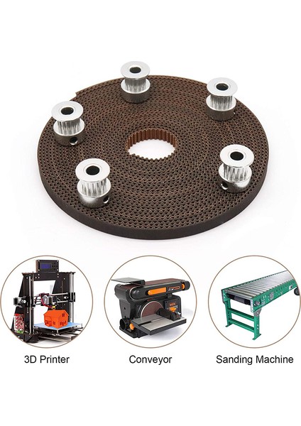 5m Gt2 Dişli Kayış, 5 Adet 16 Diş Alüminyum Dişli Disk, 2mm Pitch 6mm Genişlik Güçlü Aşınma ile Kauçuk Triger Kayışı (Yurt Dışından)