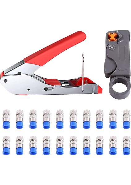 Sıkıştırma Pensesi, Tak Aleti Koaksiyel Kablo Sıyırıcı RG59/RG6 Crimper 20 Parça F-Konnektörlü Koaksiyel Kablo (Yurt Dışından)