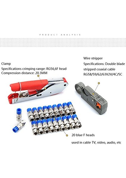 Sıkıştırma Pensesi, Tak Aleti Koaksiyel Kablo Sıyırıcı RG59/RG6 Crimper 20 Parça F-Konnektörlü Koaksiyel Kablo (Yurt Dışından) fiyatları
