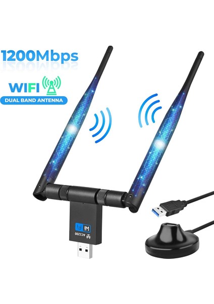 1200 Mbps USB Wifi Adaptörü Çift Bant 5 Ghz 2.4 Ghz Kablosuz Wifi Anten Dongle Ağ Kartı Windows Xp/10/8 Için Standı ile (Yurt Dışından)