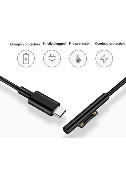 1.5m USB C Şarj Kablosu 15V Surface Pro 3 4 5 6 Go Book1 Book2 Için Uyumlu (Yurt Dışından)