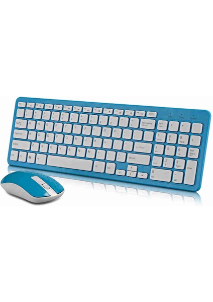 2.4g Optik Kablosuz Klavye Fare Seti Kablosuz Fare USB Alıcı Combo Pc Dizüstü Taşınabilir Ultra Ince Ofis Takım Elbise Mavi (Yurt Dışından) fırsatları